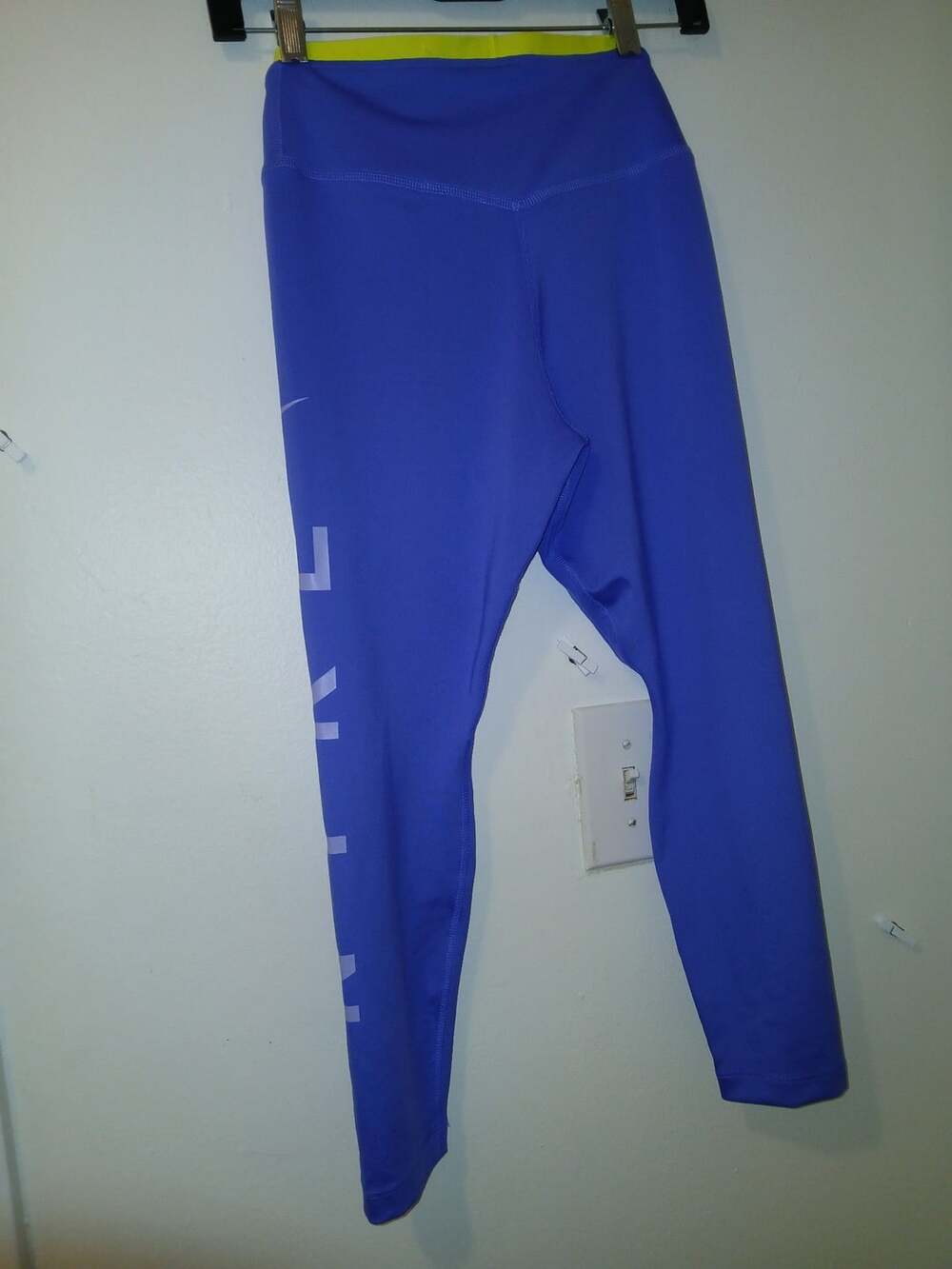 Nike Dri-FIT Blue Leggings with Yellow Waistband Size S